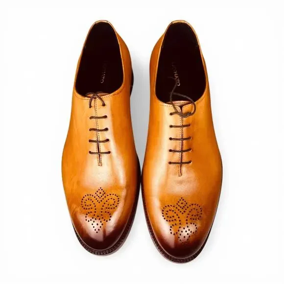 Lethato Tan Patina Medallion Toe Oxford Leather Shoes Wholecut US 12.5 13 - Picture 2 of 8